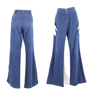 70s LAPD high waist denim bottoms 30 / vintage 1970s wide leg bells jeans pants sz 10 