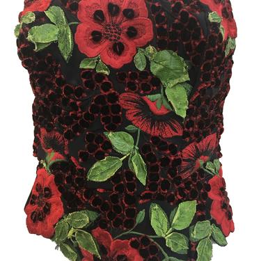 Fe Zandi Attribution 3D Black and Red Floral Applique Bustier