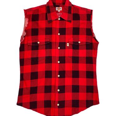 (L) Dickies Red/Black Plaid Flannel Vest 040221