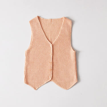 vintage peachy pink knit top, 70s sweater vest, size XS / S 