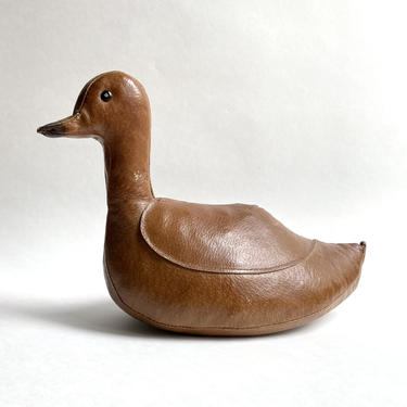 Vintage Dimitri Omersa Abercrombie &amp; Fitch Leather Duck Sculptural Door Stop 
