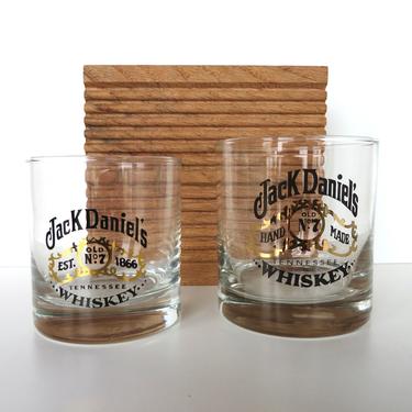 Set of 2 Jack Daniels Whiskey Cocktail Glasses, Vintage His And Hers Jack Daniels Bar Glass With 22K Gold Trim 