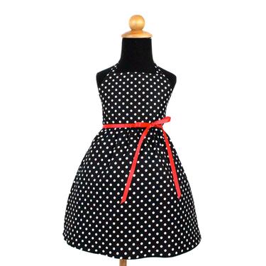Vintage Inspired Black Polka Dot Girl's Dress 