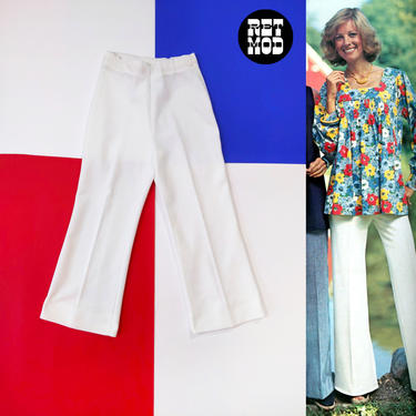 Vintage 60s 70s White Polyester Mod Straight Leg Pants 
