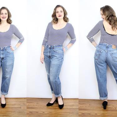 Vintage 90's Blue Denim Mid Rise Levi's 550 Jeans / 1990's Worn In Boyfriend Jeans / Frayed Relaxed Fit /  Women's Size Large XL 34&amp;quot; Waist 