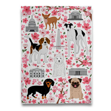 Nation&#8217;s Capital Cherry Blossom Puppy Dogs Tea Towel