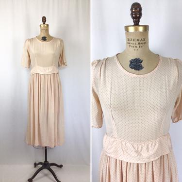 Vintage 40s dress | Vintage pale pink polka dot silk day dress | 1940s Swiss dot ballet pink dress 