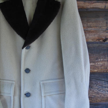 Mens Pendleton Coat SZ 44 Large Tall Vintage Wool Coat Pendletons Winter Coat Fur Collar Patch pockets Overcoat Winter Jacket Car Coat 