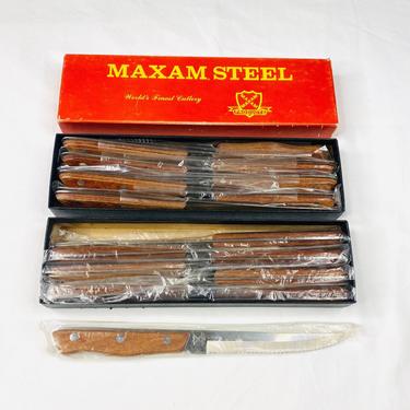 MCM Set of Sixteen Maxam Steel Cutlery, Maxam Steel Set of Steak Knives, Vintage Maxam knives 