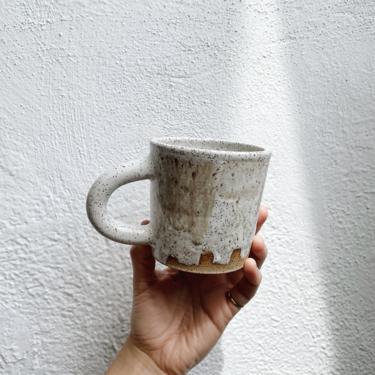 Speckled stoneware ceramic coffee mug. Neutral white and speckled mug. The Object Enthusiast. 
