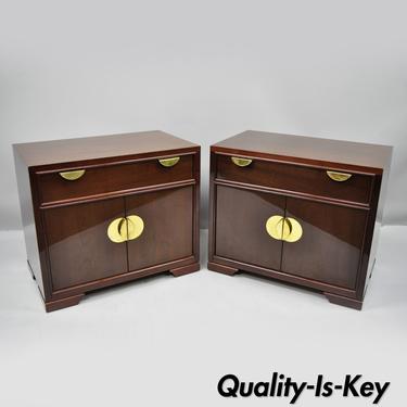 Pair Thomasville Lacquered Mahogany Modern Nightstands Pierre Cardin Style