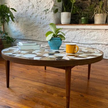 Mid century coffee table Danish modern circular coffee table mid century mosaic top coffee table 