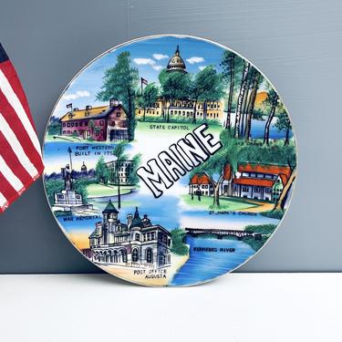 Maine decorative souvenir plate - vintage 1940s road trip souvenir 