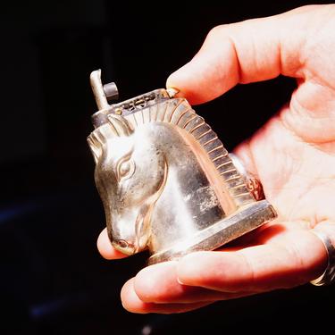 Vintage CMC New York Silver Plated Horse Head Table Lighter, Made In Occupied Japan, Collectible Butane Lighter, NOT TESTED, 2 3/4&quot; 