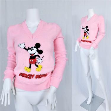 1970's Pink Terry Cloth Mickey Mouse Pull Over Shirt I Tee I T Shirt I Sz Sm I Disney Character Fashions I Sweatshirt 
