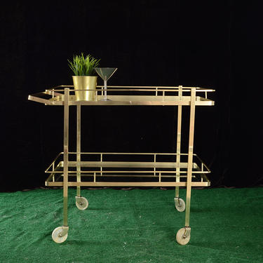 vintage Mid Century brass and glass bar cart 
