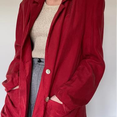 1990s red silk blazer jacket size xl 