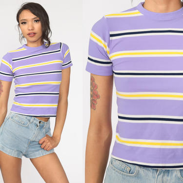 Striped Geometric Shirt 90s Tee Purple Retro Tshirt Vintage T Shirt Short Sleeve 1990s Retro Large