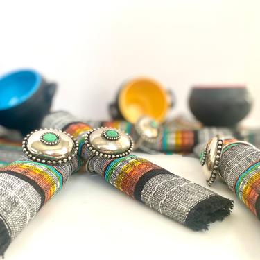 Vintage Southwestern Napkin Rings | Silver and Turquoise Napkin Rings 