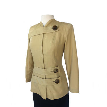 Vintage 40s Avant Garde mustard yellow jacket/ military style/ very unique/ As-is/ nautilus Diamond D buttons by William Drell 