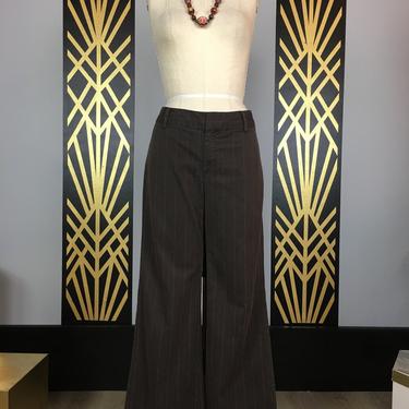 vintage pants, wide leg, brown trousers, pin striped, early 2000s, size medium, cuffed pants, office attire, mid rise, the gap, 30 waist, 10 