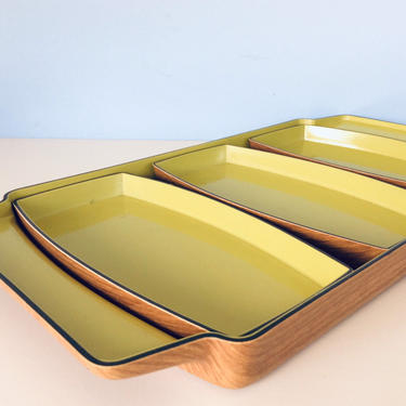 Mid-Century Modern Serving Tray with Removable Dishes -- 70s Snacking Chic! 