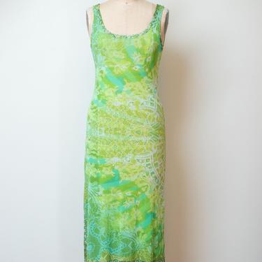 Green Lace Print Mesh Dress | Fuzzi JPG 