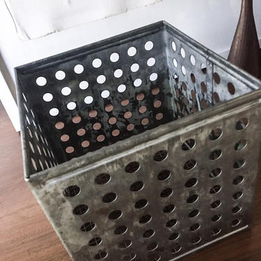 Architect Perforated Metal Cannister Cube Catchall Lab Basket Mategot Eames French Nelson Vintage Industrial mid century 