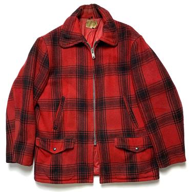 Vintage 1950s PENNEYS FOREMOST Wool Mackinaw Coat ~ L ~ Work Wear ~ Hunting ~ Buffalo Plaid Flannel Jacket ~ Cruiser 