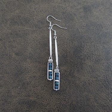 Industrial earrings, teal blue lava rock and silver minimalist earrings, mid century modern earrings,  unique Art Deco earrings, geometric 