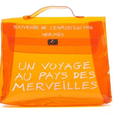 Authentic XL Vintage HERMES H Monogram Orange Vinyl Kelly Birkin Souvenir Tote Bag Handbag Shoulder Purse France 