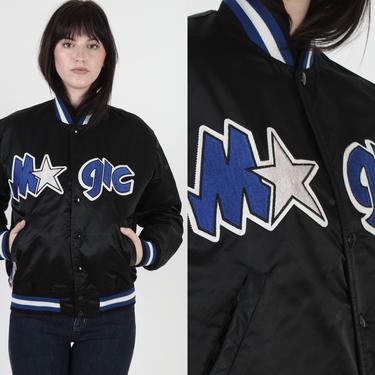 90s Orlando Magic Satin Starter jacket / Black NBA Basketball Bomber Coat / Mens Womens Unisex Nylon Jacket Size Small S 