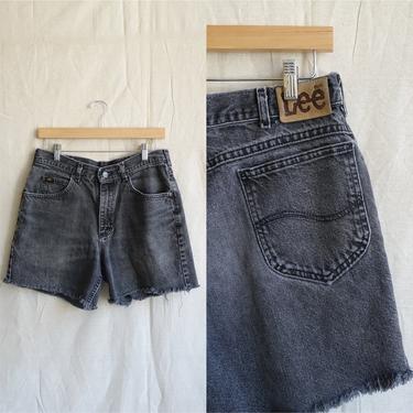 Vintage 80s Distressed Lee Cut Off Shorts/ 1980s Black Grey Denim Shorts/ Mens size 32 