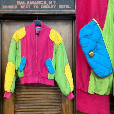 Vintage 1980’s Hip Hop New Wave Neon Color Block Quilted Puffer Bomber Jacket, 80’s Puffer, Vintage Clothing 
