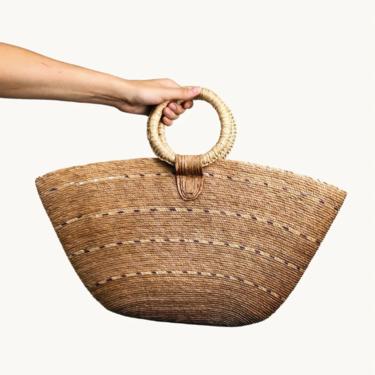 Woven Moon Shaped Market Bag with Round Handles 