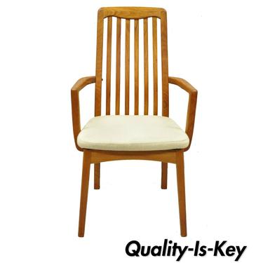 Mid Century Danish Modern Style Teak Wood Benny Linden Dining Arm Chair (A)