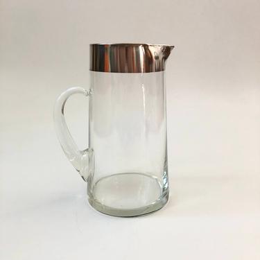 Mid Century Silver Rimmed Glass Pitcher 