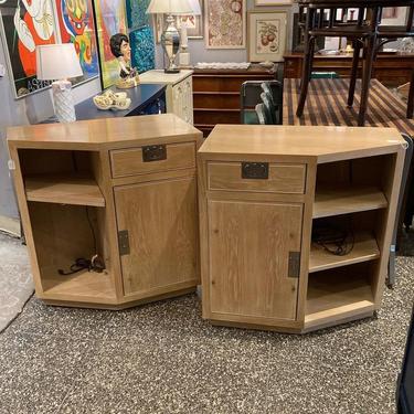 Two Henredon campaign style bedside cabinets. So much storage. 32” x 18” x 34.5” 