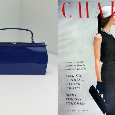 Charmed Royal Life - Vintage 1950s Royal Blue Vinyl Long Box Handbag Purse 