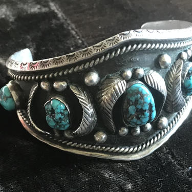Navajo Cuff bracelet shadow box silver and turquoise Robert Ulibarri 