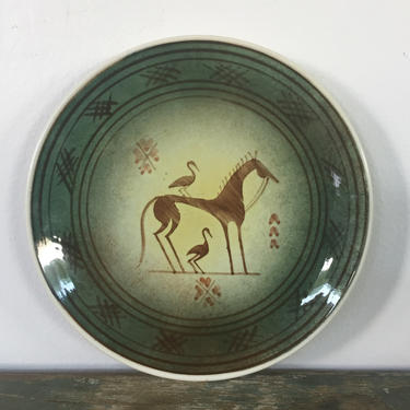 Vintage Keramikos Plate Handmade In Greece Horse and Birds 