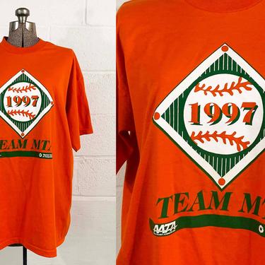 Vintage T-Shirt 90s Baseball Jersey Orange Short Sleeve Green Tee Shirt Maryland MTA Fruit of the Loom Best 1990s y2k XL Large XXL 