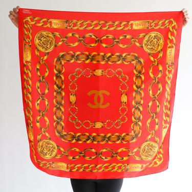 Chanel Vintage Red Chain Print Scarf