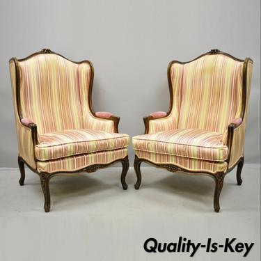 Pair of Vintage French Louis XV Style Wingback Bergere Armchairs, W &amp; J Sloane