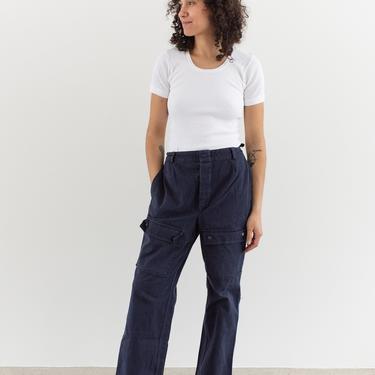 Vintage 28-36 Waist Washed Blue Front Pocket Trousers | Unisex High Rise Button Fly Cotton Pants | 