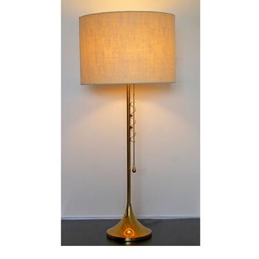 Mid Century Modern Rare Sculptural Laurel Brass Table Lamp Original Shade 1960s 