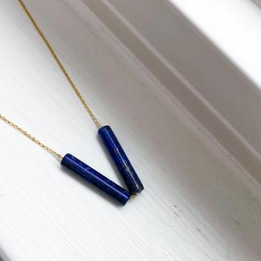 Double Lapis Chain - 24&amp;quot; long 14k gold filled chain with lapis tubes 