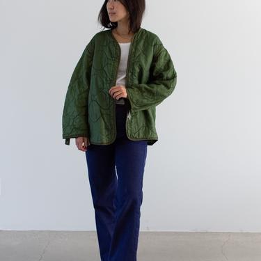 Vintage Green Liner Jacket | Unisex Quilted Wavy Nylon Coat | L | LI043 by RAWSONSTUDIO