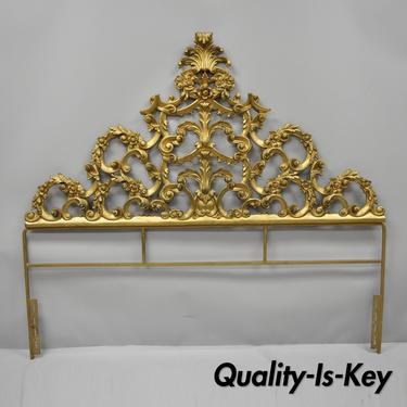 Vintage Gold Gilt Cast Metal French Rococo Hollywood Regency Queen Bed Headboard