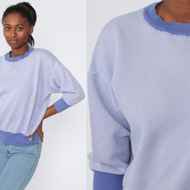 Lavender Purple Sweatshirt Ringer Shirt 80s Sweater Pullover Slouchy Sports 1980s Vintage 3/4 Sleeve Retro Large 